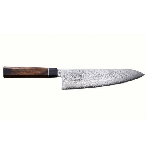 Chef's knife with a wooden handle on a white background
