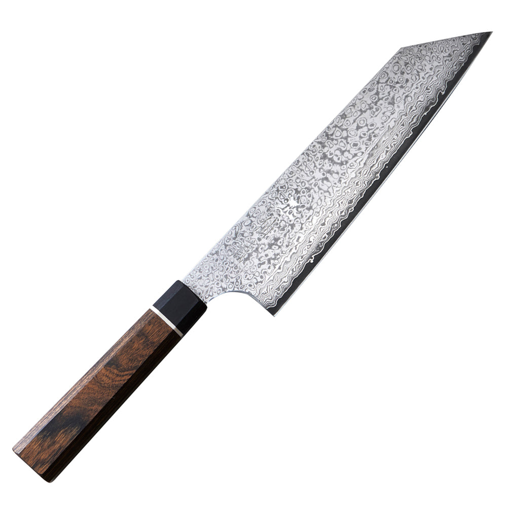 Decorative Santoku knife with a wooden handle on a white background